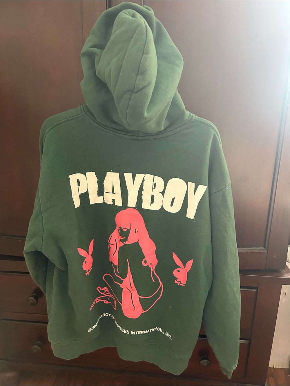 PLAYBOY Green Hoodie with Pink Graphic